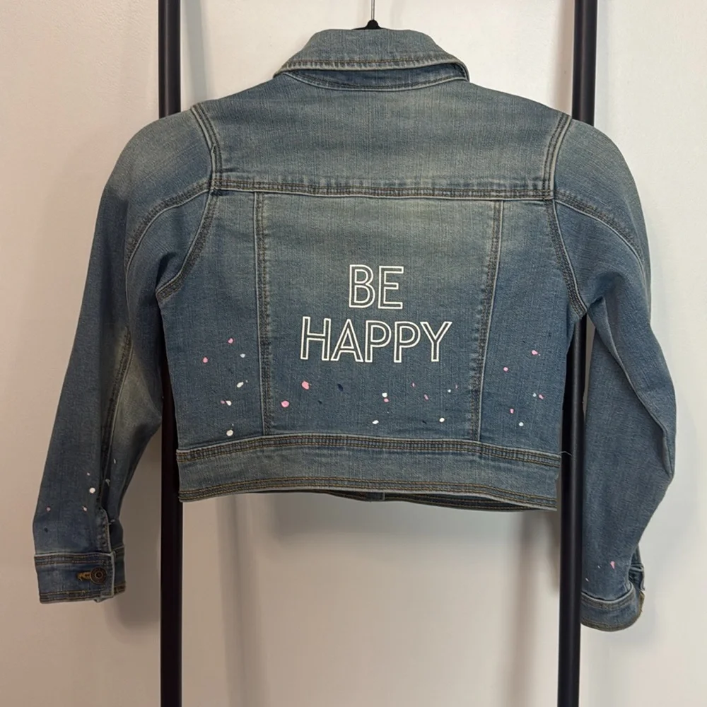 Girls Denim jacket Cat Jack Blue Snaps With Design Dots Embroidered Size 6-6X